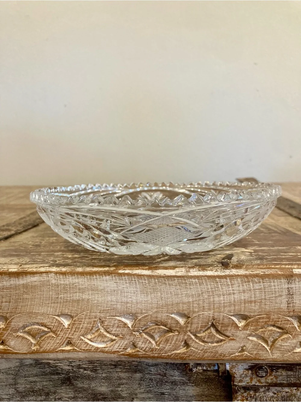 Cut Glass Floral Pattern With Sawtooth Edge 6”